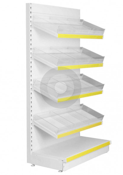 Shop shelving with plastic risers and dividers