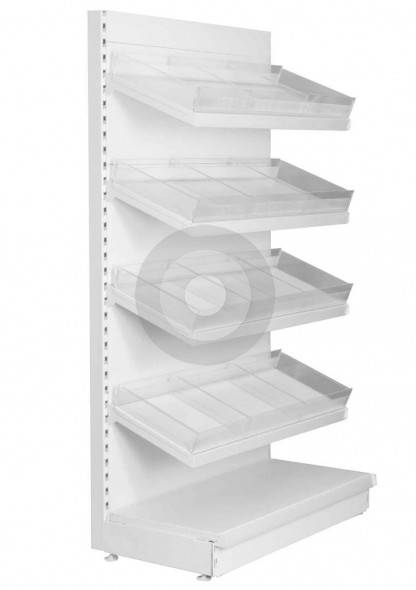 supermarket wall shelving with risers and dividers