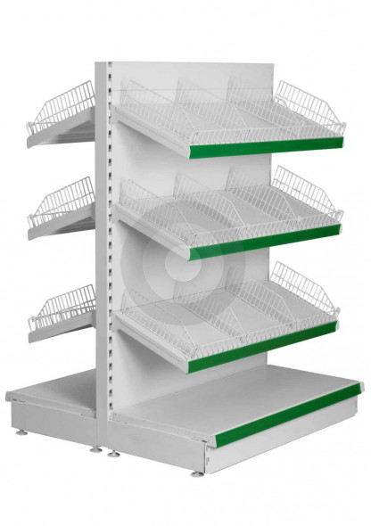 Gondola shelving with wire risers and dividers