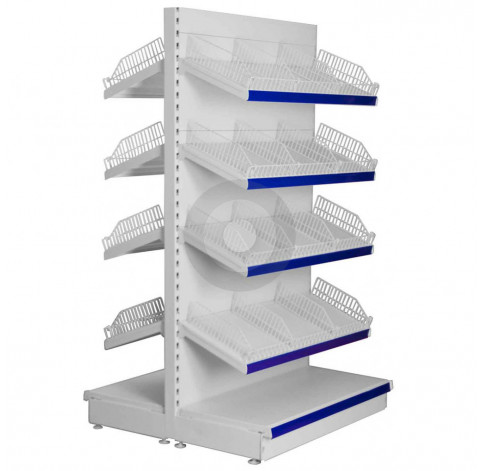 tall gondola shelving with wire risers and dividers