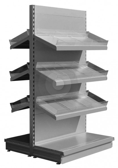 Silver gondola shelving with plastic risers and dividers base + 3