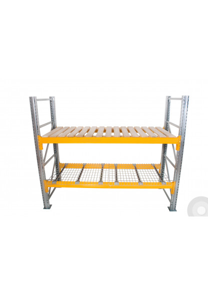 pallet racking with wire decking and open timber decking
